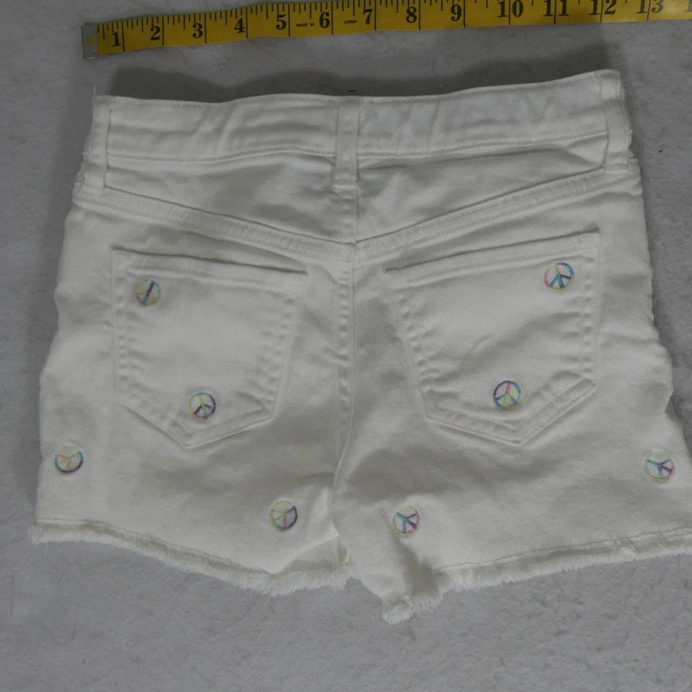 GAP Kid Shorts 10 White Peace Sign Embroidered Rainbow Stretch Retro Hippie Boho